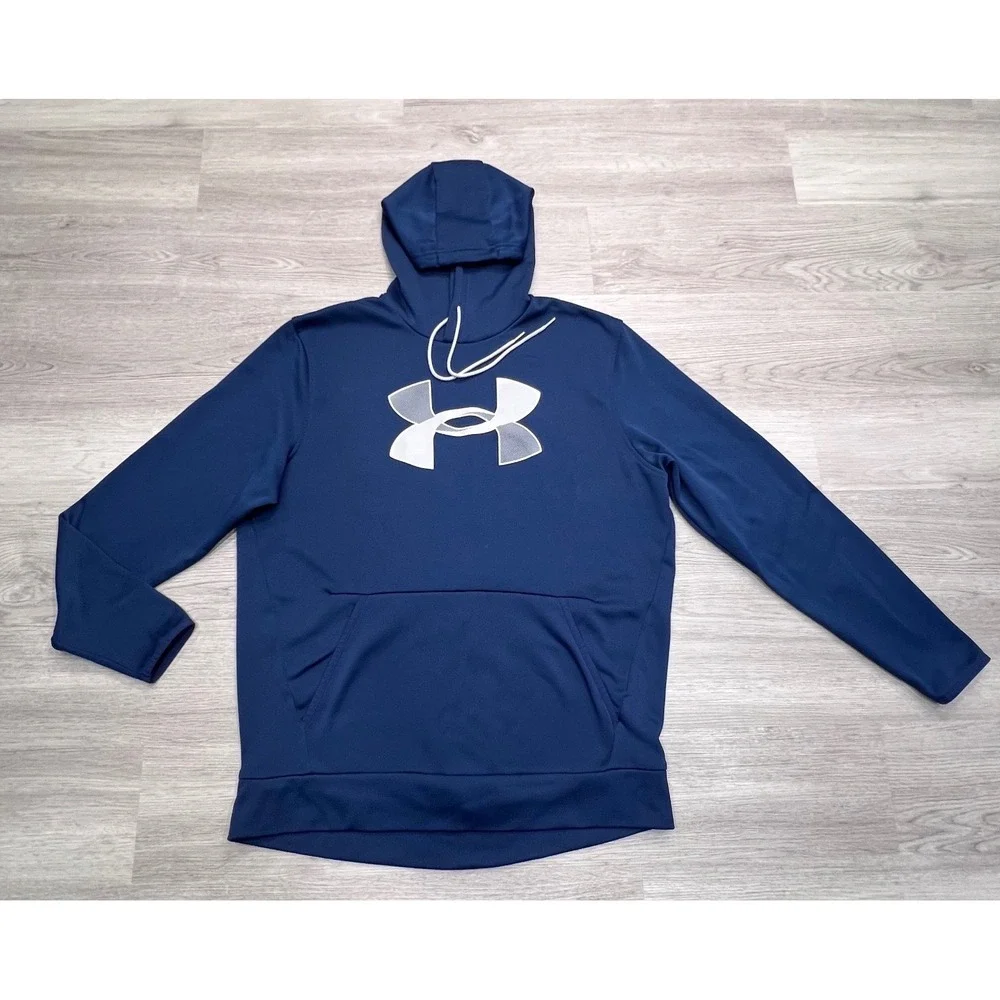 Under Armour Mens ColdGear Pullover Hoodie Academy Blue Logo 1357085 LG